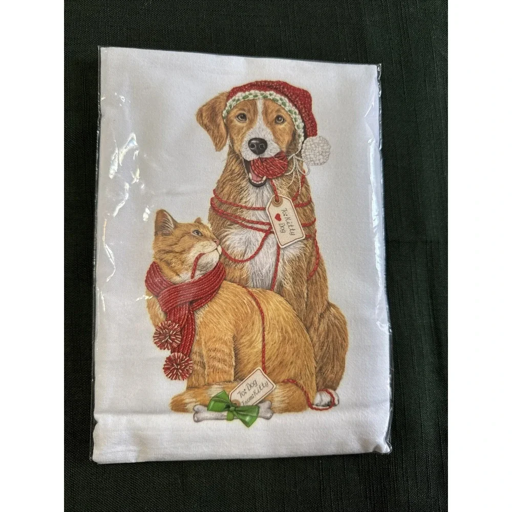Mary Lake Thompson Flour Sack Kitchen Tea Dish Towel Cat & Dog Pets Christmas